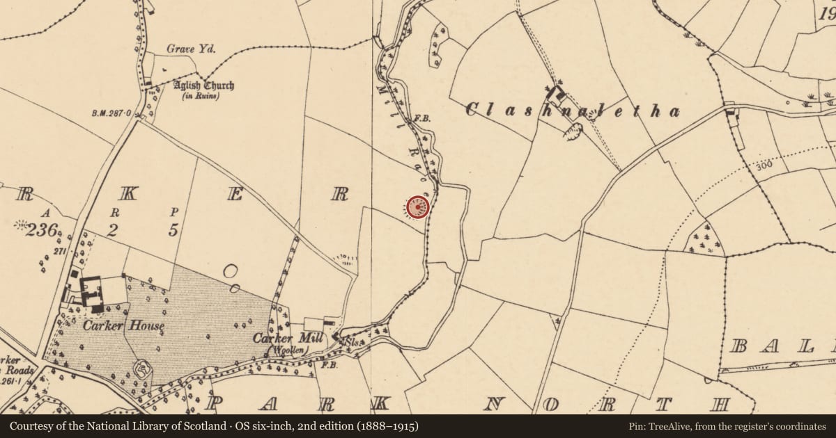 Ordnance Survey six-inch map, 2nd edition (1888–1915) covering the location of Ringfort - rath, Carker, County Cork, with a pin at the register's coordinates