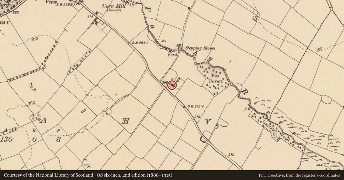 Ordnance Survey six-inch map, 2nd edition (1888–1915) covering the location of House - vernacular house, Farahy, County Cork, with a pin at the register's coordinates
