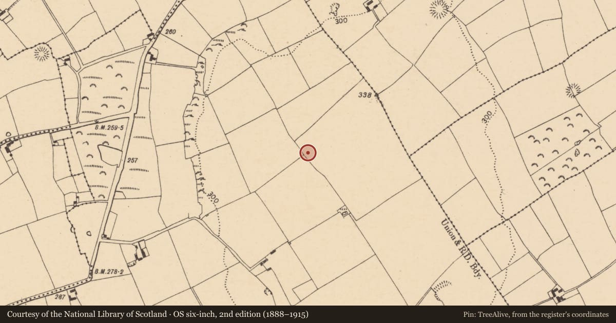 Ordnance Survey six-inch map, 2nd edition (1888–1915) covering the location of Fulacht fia, Carrigleagh (Fermoy By., Templeroan Par.), County Cork, with a pin at the register's coordinates