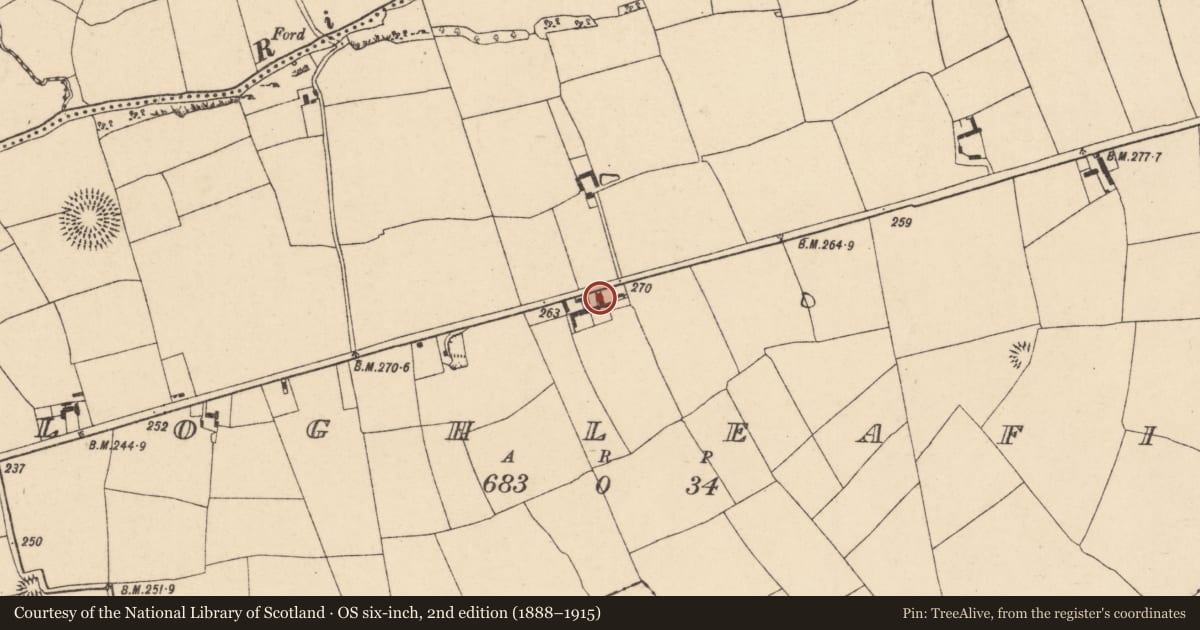 Ordnance Survey six-inch map, 2nd edition (1888–1915) covering the location of House - vernacular house, Cloghleafin (Condons and Clongibbon By., Kilgullane Par.), County Cork, with a pin at the register's coordinates
