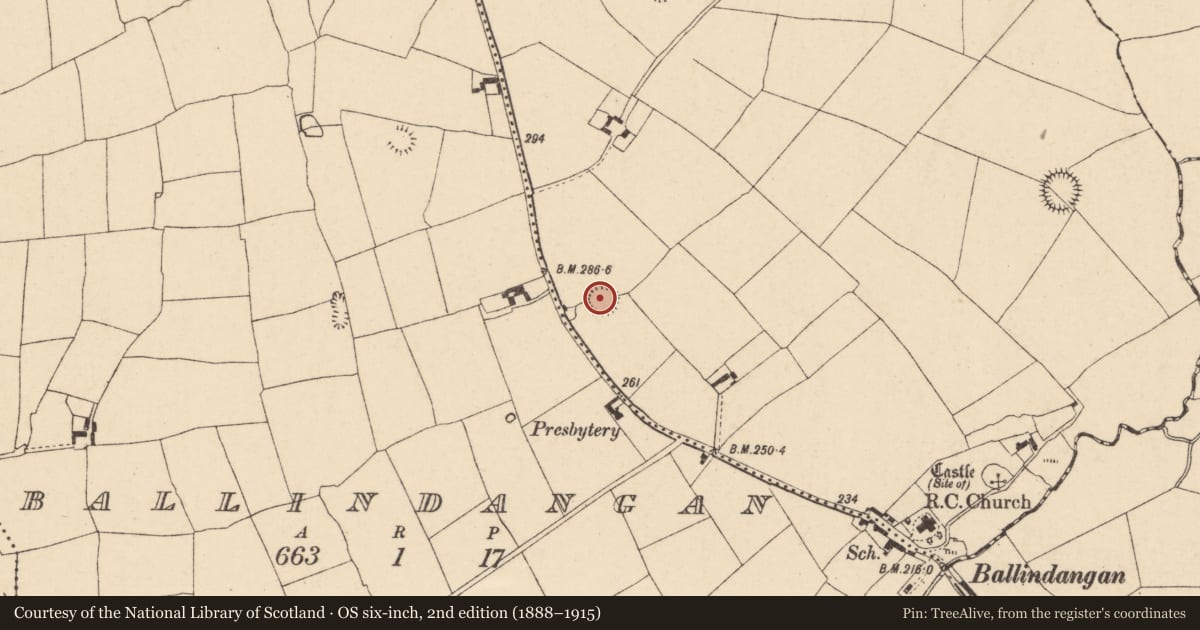 Ordnance Survey six-inch map, 2nd edition (1888–1915) covering the location of Ringfort - rath, Castleterry, County Cork, with a pin at the register's coordinates