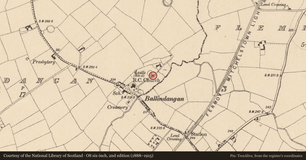 Ordnance Survey six-inch map, 2nd edition (1888–1915) covering the location of Castle - unclassified, Castleterry, County Cork, with a pin at the register's coordinates