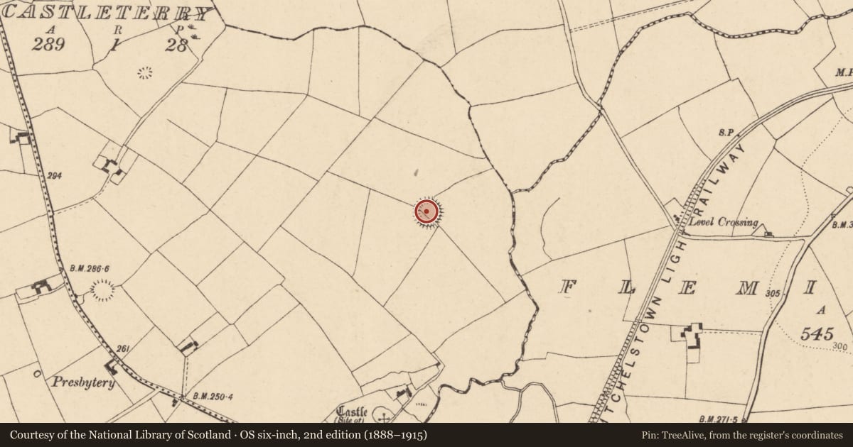Ordnance Survey six-inch map, 2nd edition (1888–1915) covering the location of Ringfort - rath, Castleterry, County Cork, with a pin at the register's coordinates