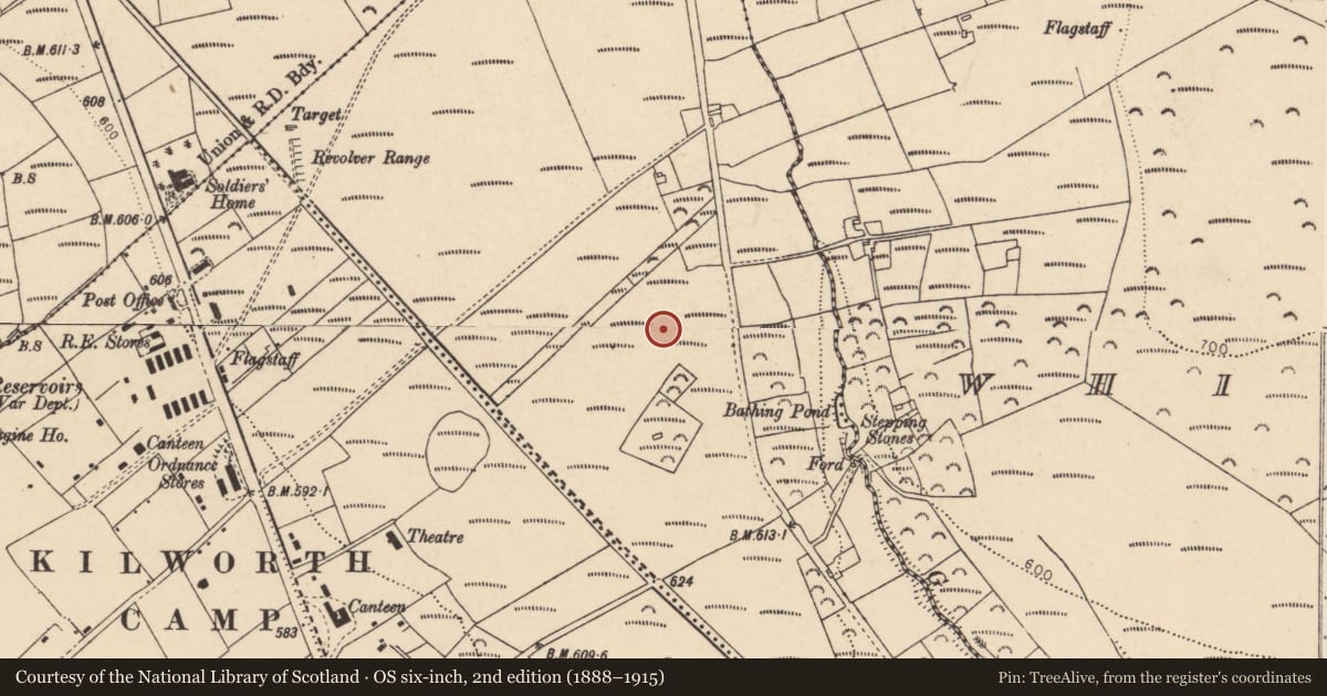 Ordnance Survey six-inch map, 2nd edition (1888–1915) covering the location of Enclosure, Graigue (Condons and Clongibbon By., Kilworth Par.), County Cork, with a pin at the register's coordinates
