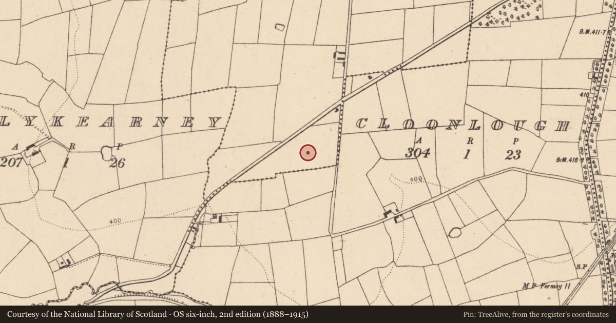 Ordnance Survey six-inch map, 2nd edition (1888–1915) covering the location of Fulacht fia, Stag Park, County Cork, with a pin at the register's coordinates