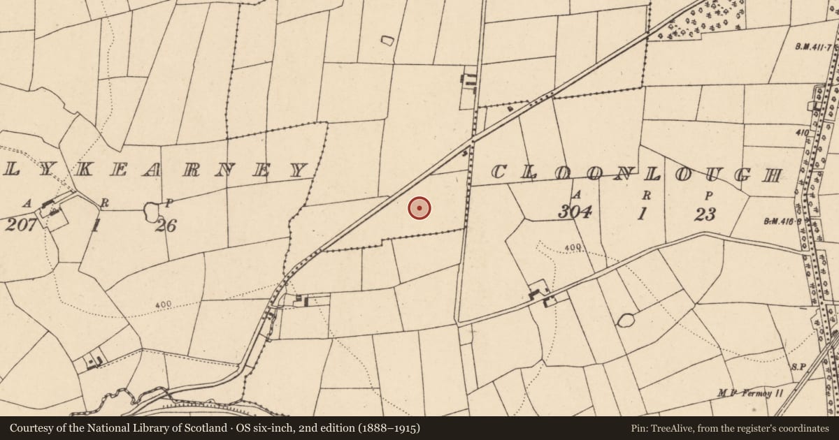 Ordnance Survey six-inch map, 2nd edition (1888–1915) covering the location of Fulacht fia, Stag Park, County Cork, with a pin at the register's coordinates