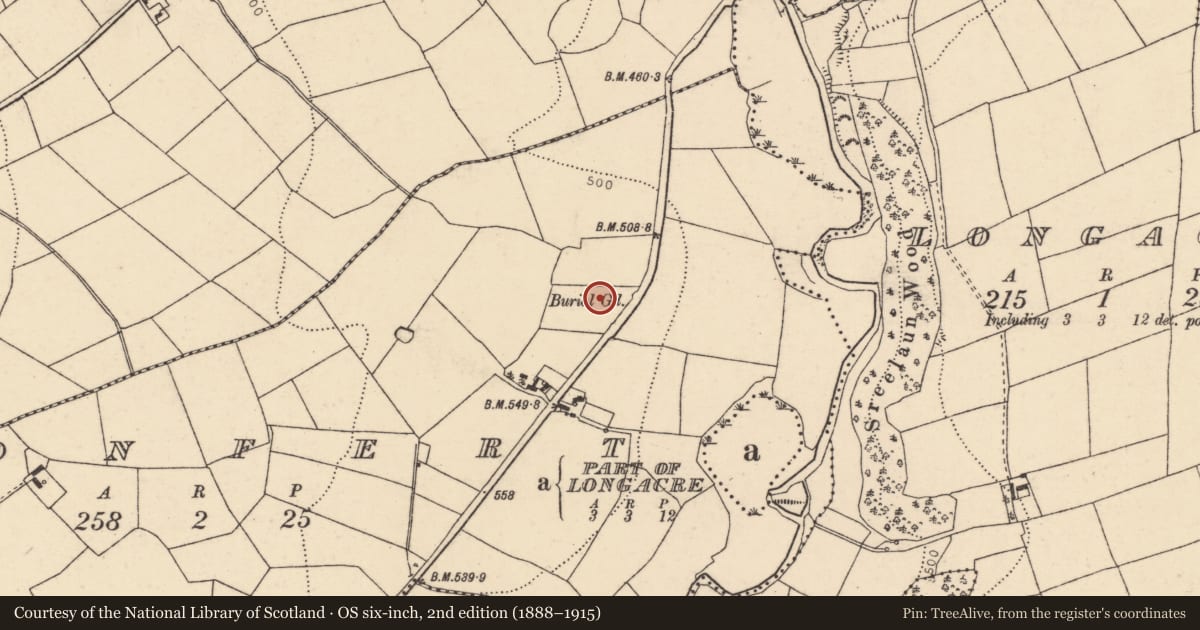 Ordnance Survey six-inch map, 2nd edition (1888–1915) covering the location of Graveyard, Clonfert, County Cork, with a pin at the register's coordinates