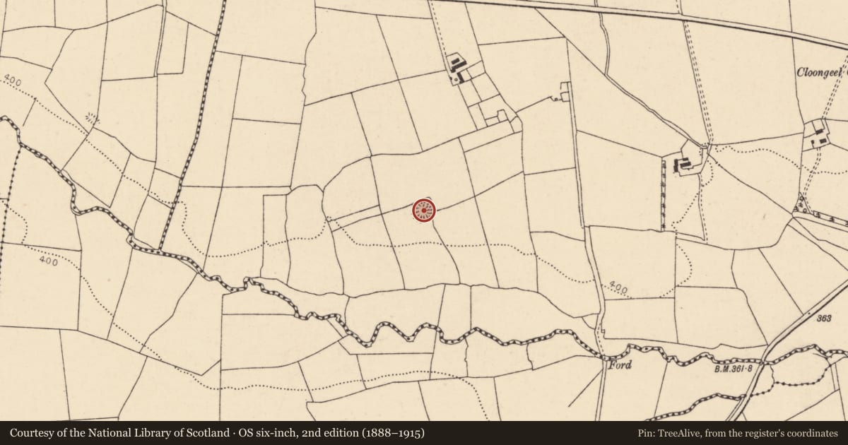 Ordnance Survey six-inch map, 2nd edition (1888–1915) covering the location of Ringfort - rath, Cloongeel, County Cork, with a pin at the register's coordinates