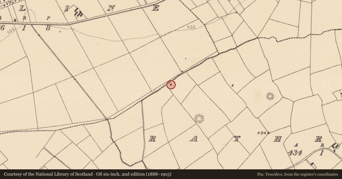 Ordnance Survey six-inch map, 2nd edition (1888–1915) covering the location of Fulacht fia, Rathranna, County Cork, with a pin at the register's coordinates