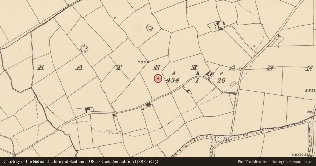 Ordnance Survey six-inch map, 2nd edition (1888–1915) covering the location of Ringfort - rath, Rathranna, County Cork, with a pin at the register's coordinates