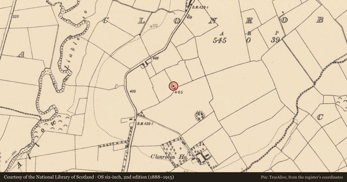 Ordnance Survey six-inch map, 2nd edition (1888–1915) covering the location of Ringfort - rath, Clonrobin, County Cork, with a pin at the register's coordinates