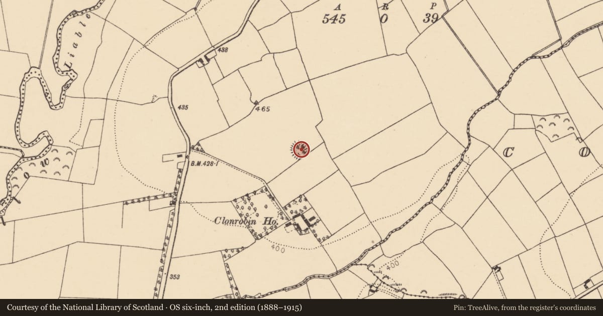 Ordnance Survey six-inch map, 2nd edition (1888–1915) covering the location of Ringfort - rath, Clonrobin, County Cork, with a pin at the register's coordinates