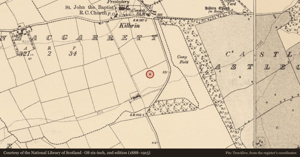 Ordnance Survey six-inch map, 2nd edition (1888–1915) covering the location of Fulacht fia, Garranmacgarrett, County Cork, with a pin at the register's coordinates
