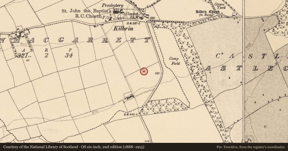 Ordnance Survey six-inch map, 2nd edition (1888–1915) covering the location of Fulacht fia, Garranmacgarrett, County Cork, with a pin at the register's coordinates