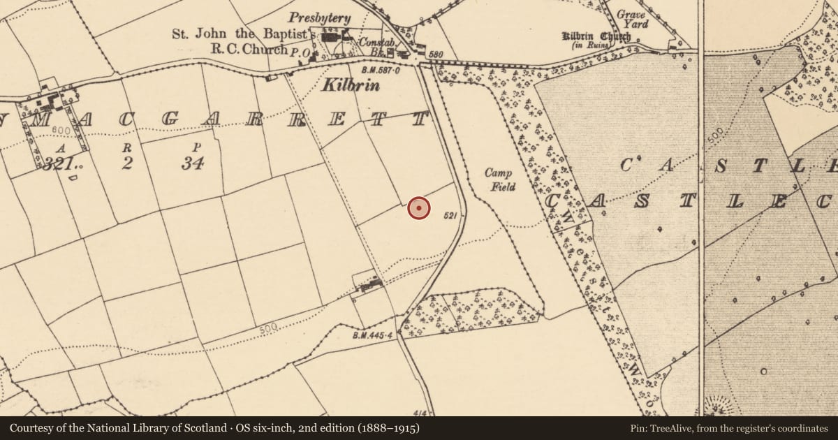 Ordnance Survey six-inch map, 2nd edition (1888–1915) covering the location of Fulacht fia, Garranmacgarrett, County Cork, with a pin at the register's coordinates