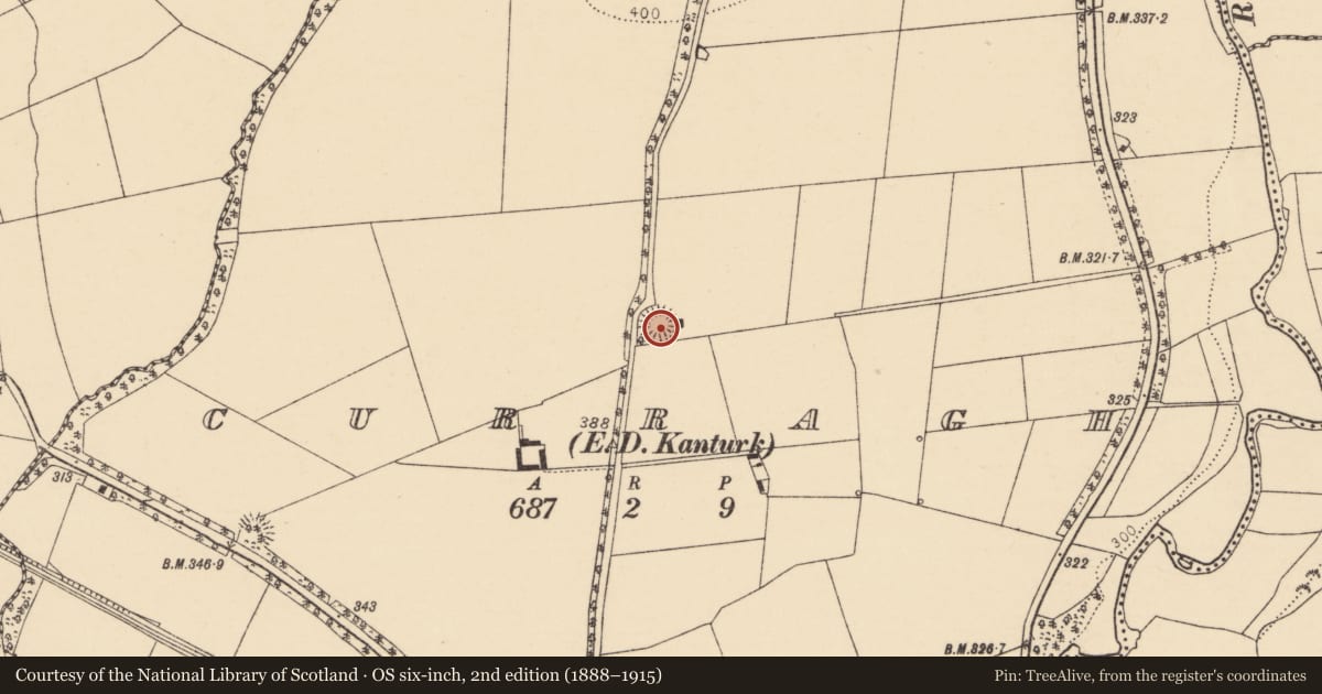 Ordnance Survey six-inch map, 2nd edition (1888–1915) covering the location of Ringfort - rath, Curragh (Duhallow By., Clonfert Par.), County Cork, with a pin at the register's coordinates