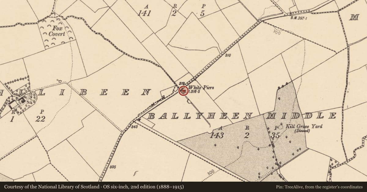 Ordnance Survey six-inch map, 2nd edition (1888–1915) covering the location of Gateway, Ballyheen Middle, County Cork, with a pin at the register's coordinates