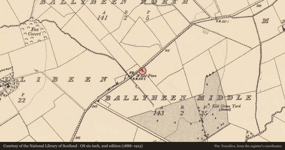 Ordnance Survey six-inch map, 2nd edition (1888–1915) covering the location of Gateway, Ballyheen Middle, County Cork, with a pin at the register's coordinates