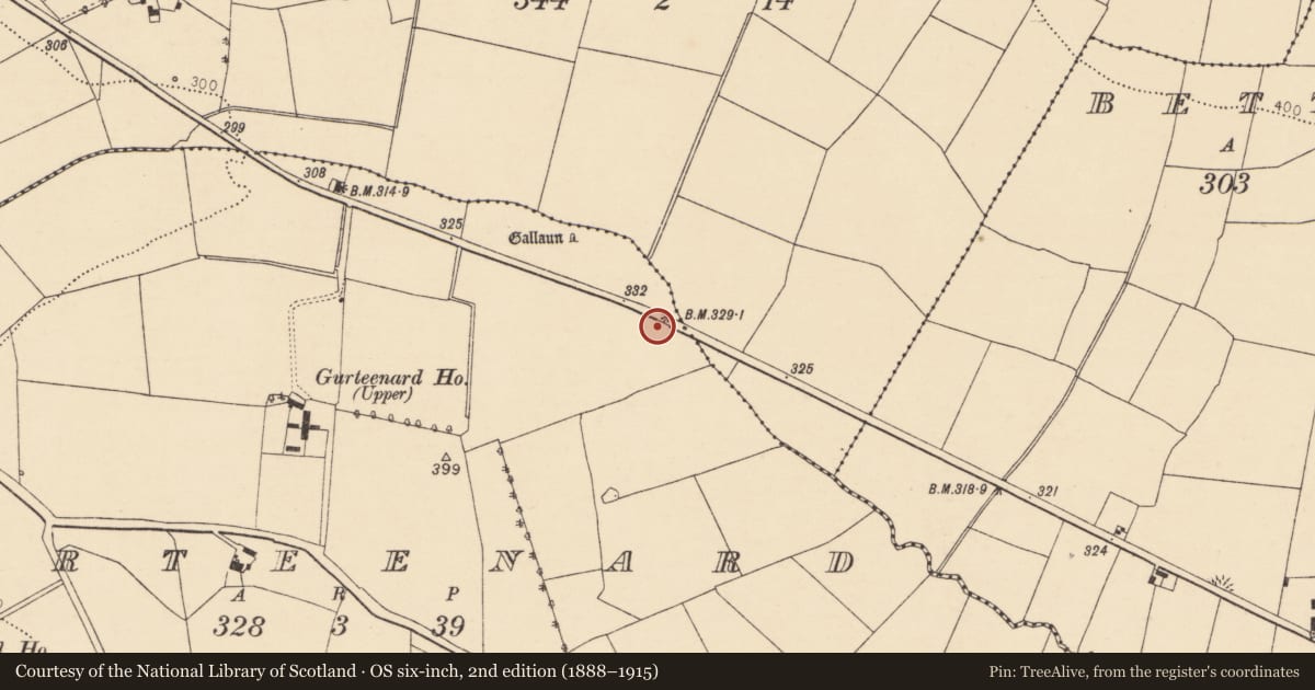 Ordnance Survey six-inch map, 2nd edition (1888–1915) covering the location of Earthwork, Gurteenard, County Cork, with a pin at the register's coordinates