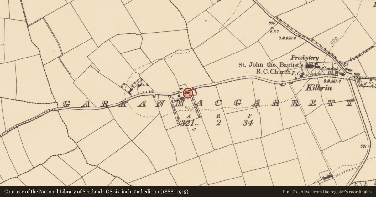 Ordnance Survey six-inch map, 2nd edition (1888–1915) covering the location of House - vernacular house, Garranmacgarrett, County Cork, with a pin at the register's coordinates