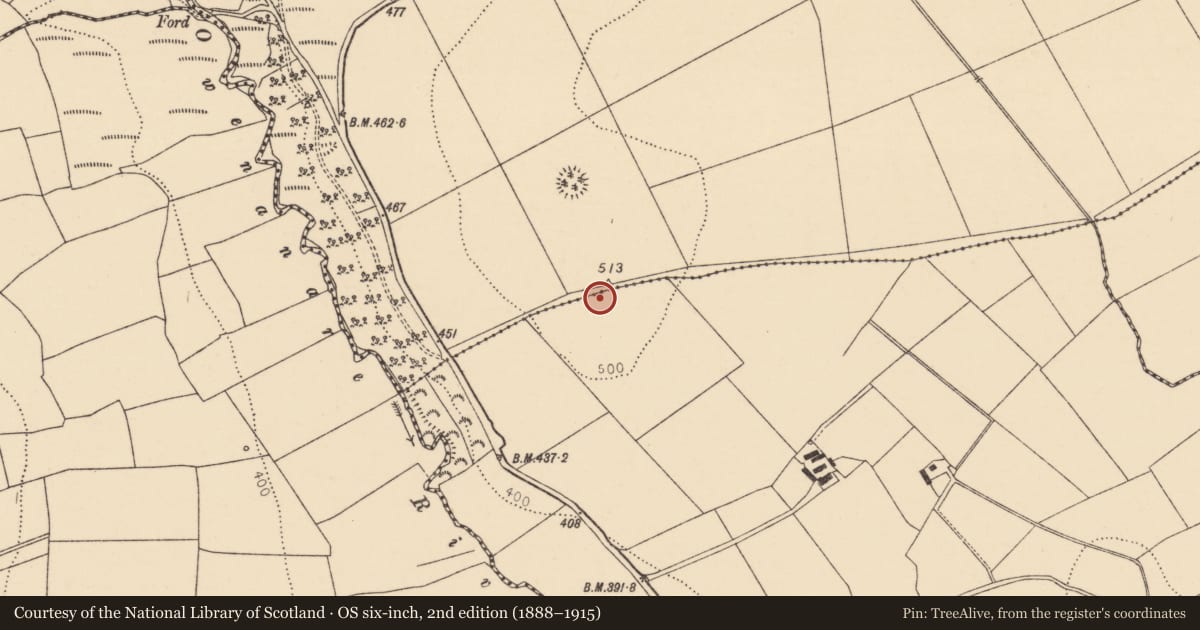 Ordnance Survey six-inch map, 2nd edition (1888–1915) covering the location of Enclosure, Meelaherragh, County Cork, with a pin at the register's coordinates