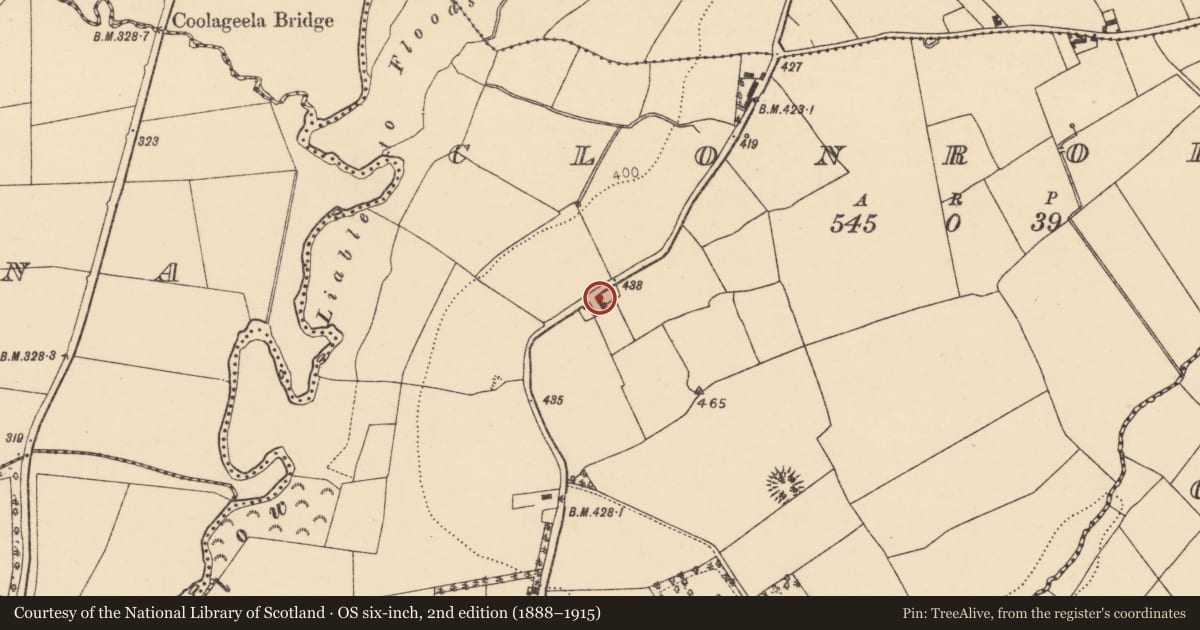 Ordnance Survey six-inch map, 2nd edition (1888–1915) covering the location of House - vernacular house, Clonrobin, County Cork, with a pin at the register's coordinates