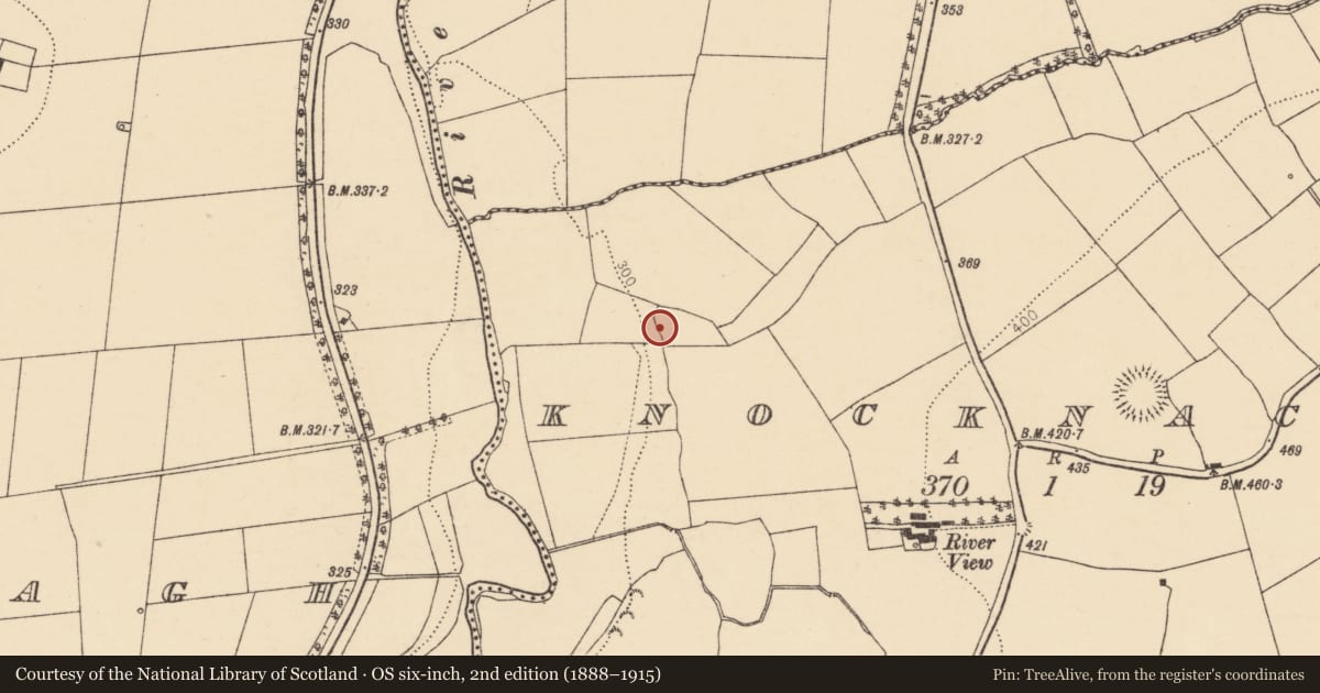Ordnance Survey six-inch map, 2nd edition (1888–1915) covering the location of Burnt mound, Knocknacolan, County Cork, with a pin at the register's coordinates