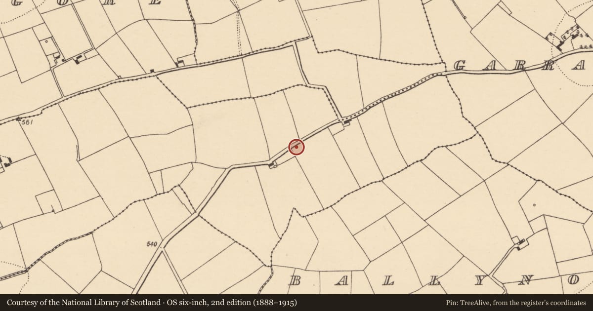Ordnance Survey six-inch map, 2nd edition (1888–1915) covering the location of Burnt spread, Clonrobin, County Cork, with a pin at the register's coordinates