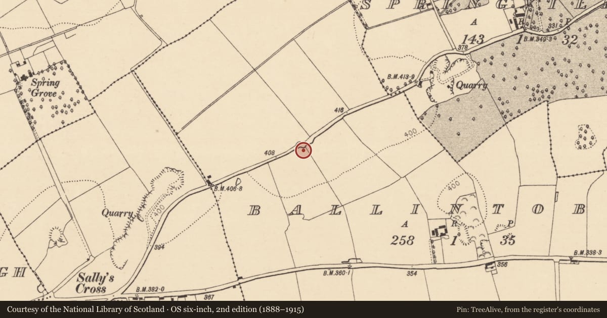 Ordnance Survey six-inch map, 2nd edition (1888–1915) covering the location of Enclosure, Ballintober, County Cork, with a pin at the register's coordinates