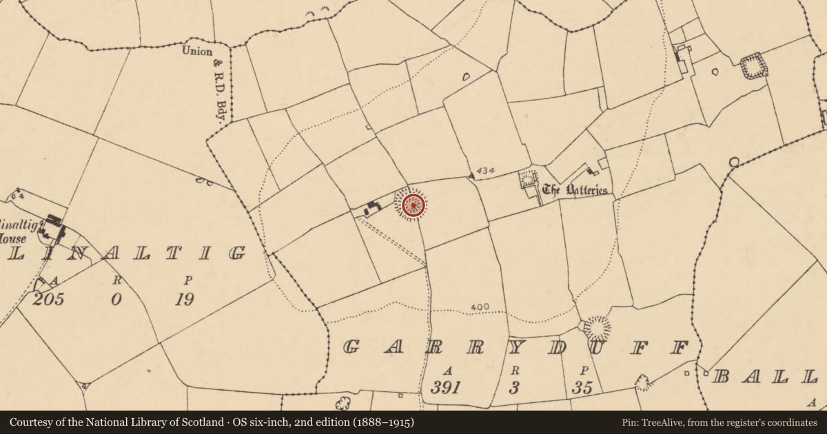 Ordnance Survey six-inch map, 2nd edition (1888–1915) covering the location of Ringfort - rath, Garryduff, County Cork, with a pin at the register's coordinates