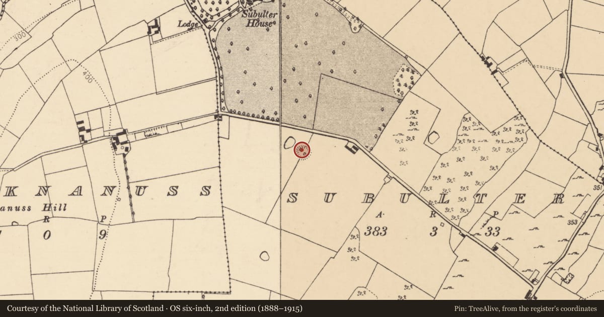 Ordnance Survey six-inch map, 2nd edition (1888–1915) covering the location of Ringfort - rath, Subulter, County Cork, with a pin at the register's coordinates