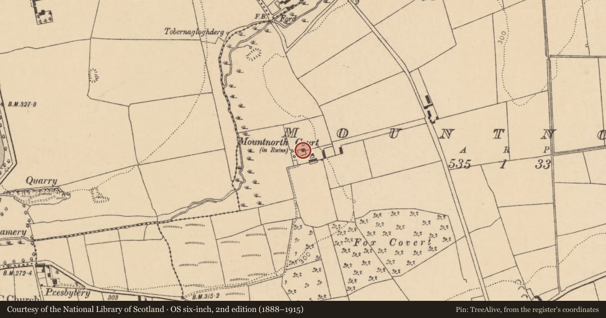 Ordnance Survey six-inch map, 2nd edition (1888–1915) covering the location of Country house, Mountnorth, County Cork, with a pin at the register's coordinates