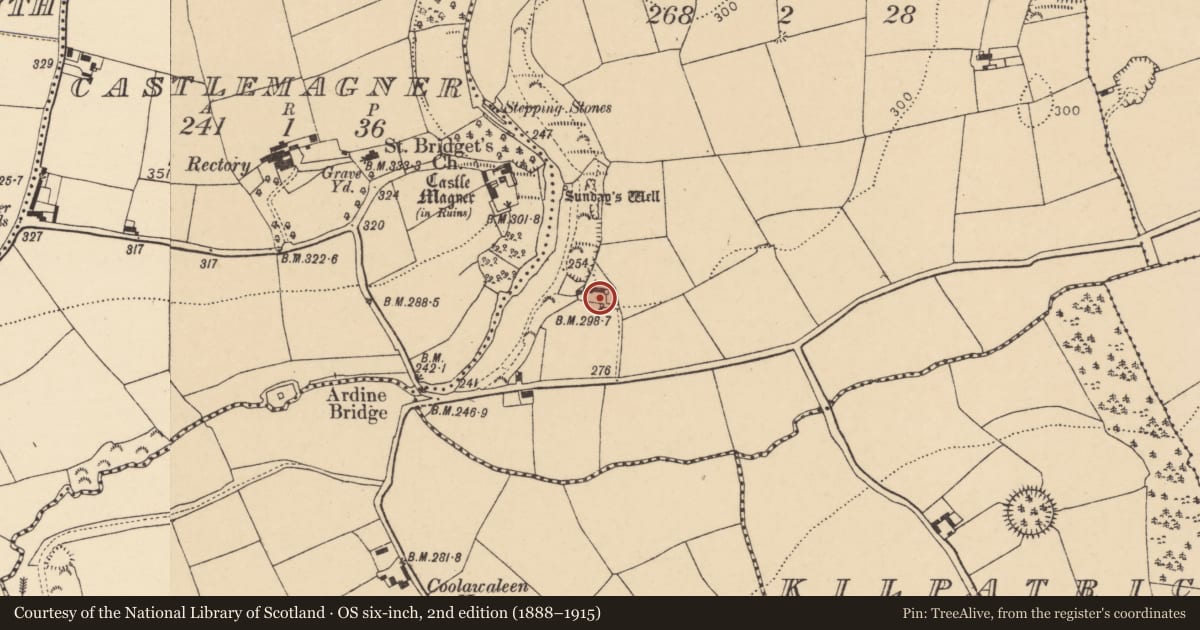 Ordnance Survey six-inch map, 2nd edition (1888–1915) covering the location of House - vernacular house, Knockardsharriv, County Cork, with a pin at the register's coordinates