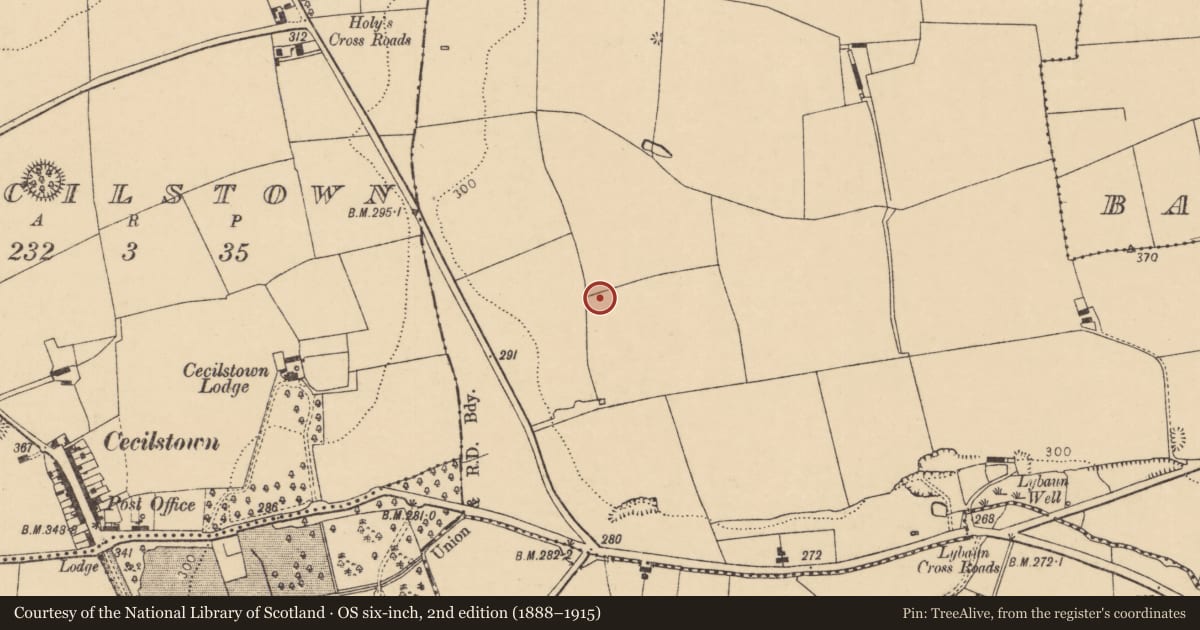 Ordnance Survey six-inch map, 2nd edition (1888–1915) covering the location of Enclosure, Scart (Orrery and Kilmore By., Ballyclogh Par.), County Cork, with a pin at the register's coordinates
