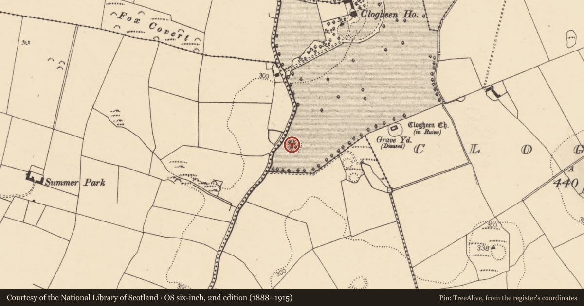 Ordnance Survey six-inch map, 2nd edition (1888–1915) covering the location of Ringfort - rath, Clogheen, County Cork, with a pin at the register's coordinates