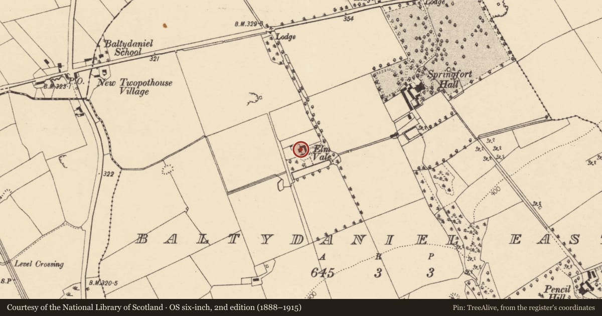 Ordnance Survey six-inch map, 2nd edition (1888–1915) covering the location of Country house, Baltydaniel East, County Cork, with a pin at the register's coordinates