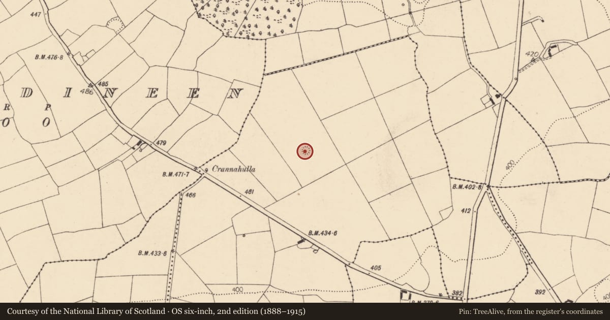 Ordnance Survey six-inch map, 2nd edition (1888–1915) covering the location of Enclosure, Annakisha North, County Cork, with a pin at the register's coordinates