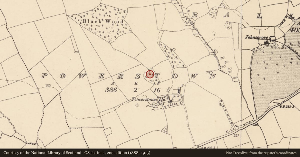 Ordnance Survey six-inch map, 2nd edition (1888–1915) covering the location of Ringfort - rath, Powerstown, County Cork, with a pin at the register's coordinates