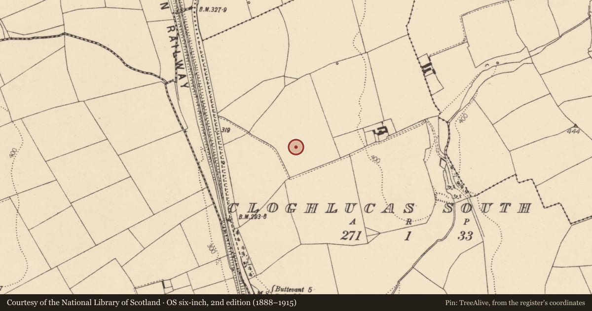 Ordnance Survey six-inch map, 2nd edition (1888–1915) covering the location of House - indeterminate date, Cloghlucas South, County Cork, with a pin at the register's coordinates