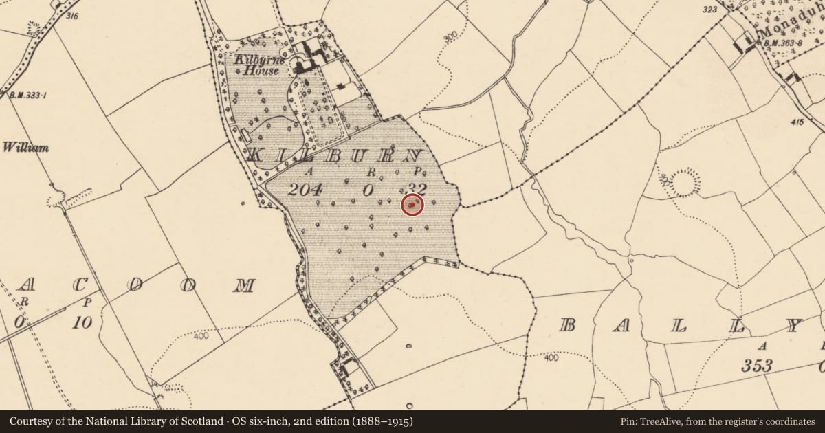 Ordnance Survey six-inch map, 2nd edition (1888–1915) covering the location of Enclosure, Kilburn, County Cork, with a pin at the register's coordinates