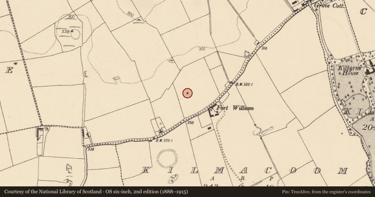 Ordnance Survey six-inch map, 2nd edition (1888–1915) covering the location of Enclosure, Clogheen, County Cork, with a pin at the register's coordinates