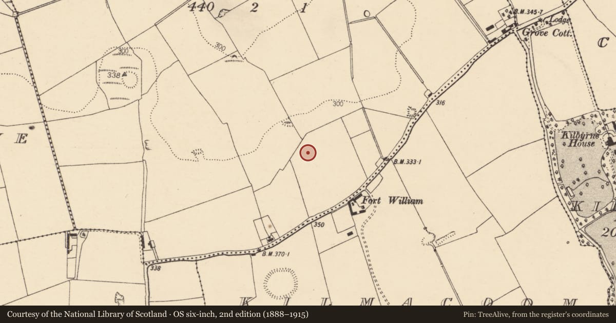 Ordnance Survey six-inch map, 2nd edition (1888–1915) covering the location of Enclosure, Clogheen, County Cork, with a pin at the register's coordinates