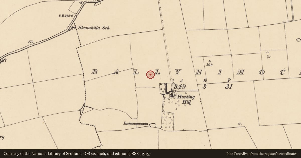 Ordnance Survey six-inch map, 2nd edition (1888–1915) covering the location of Ringfort - rath, Ballyhimock, County Cork, with a pin at the register's coordinates