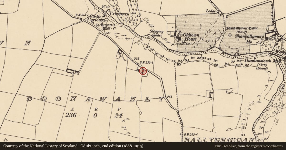 Ordnance Survey six-inch map, 2nd edition (1888–1915) covering the location of House - vernacular house, Doonawanly, County Cork, with a pin at the register's coordinates