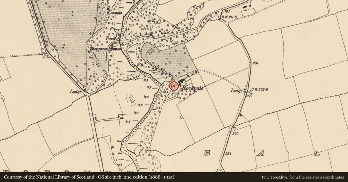 Ordnance Survey six-inch map, 2nd edition (1888–1915) covering the location of Designed landscape - belvedere, Ballydoyle, County Cork, with a pin at the register's coordinates
