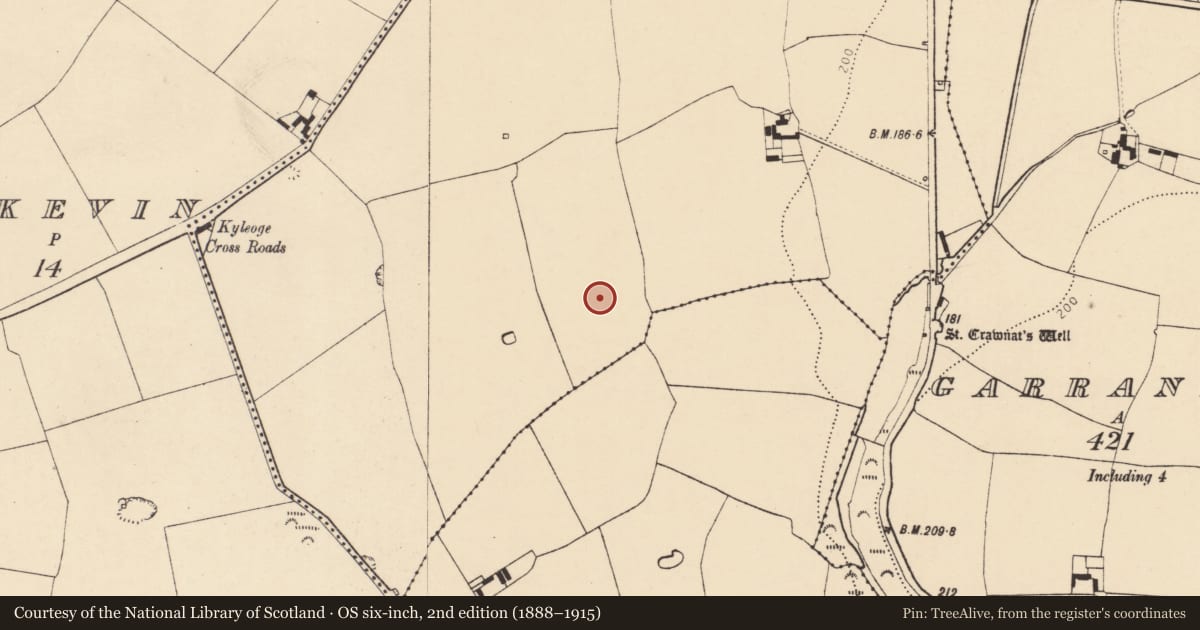 Ordnance Survey six-inch map, 2nd edition (1888–1915) covering the location of Enclosure, Ballygarrane, County Cork, with a pin at the register's coordinates