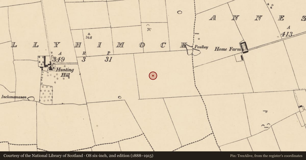 Ordnance Survey six-inch map, 2nd edition (1888–1915) covering the location of Field system, Ballyhimock, County Cork, with a pin at the register's coordinates