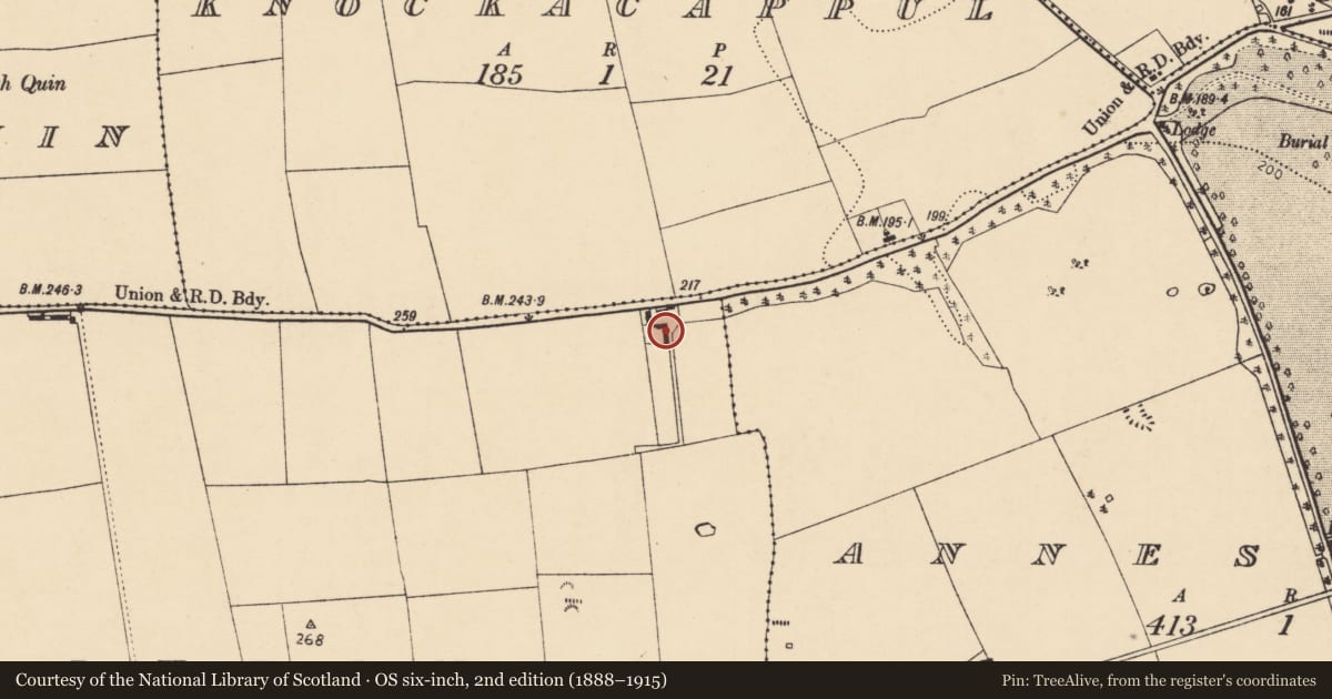 Ordnance Survey six-inch map, 2nd edition (1888–1915) covering the location of Mass-house, Ballyhimock, County Cork, with a pin at the register's coordinates