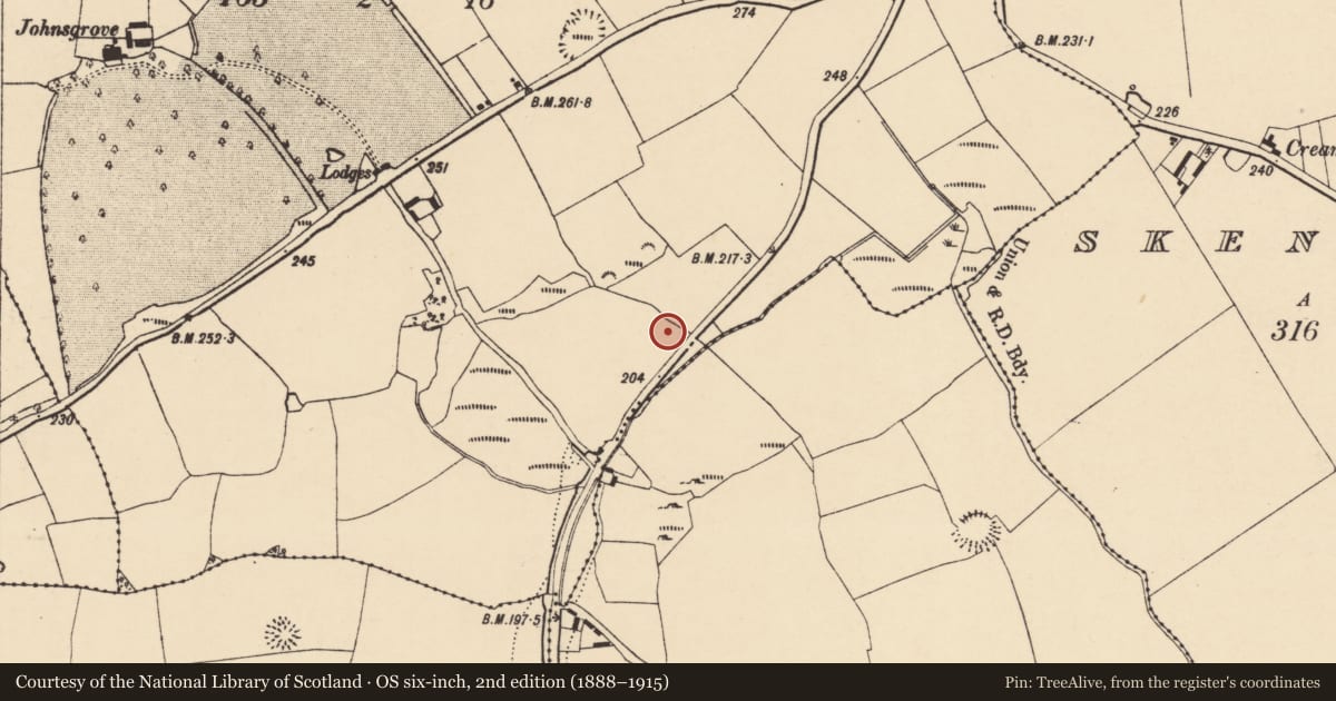 Ordnance Survey six-inch map, 2nd edition (1888–1915) covering the location of Burnt mound, Ballygown, County Cork, with a pin at the register's coordinates