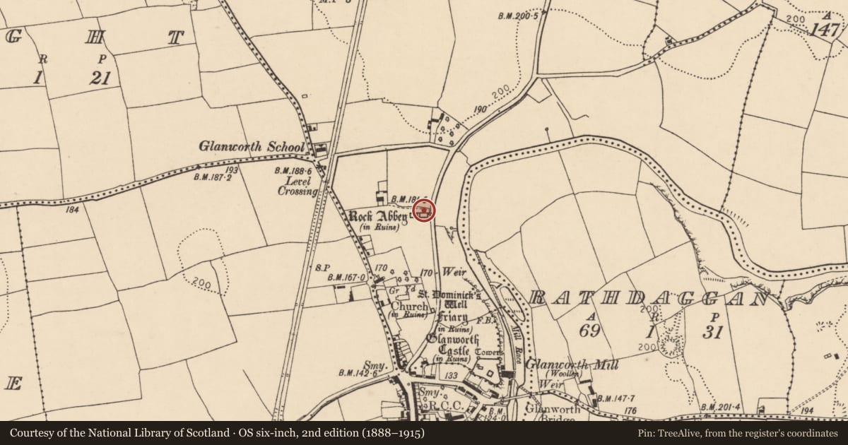 Ordnance Survey six-inch map, 2nd edition (1888–1915) covering the location of Religious house - Dominican friars, Boherash, County Cork, with a pin at the register's coordinates